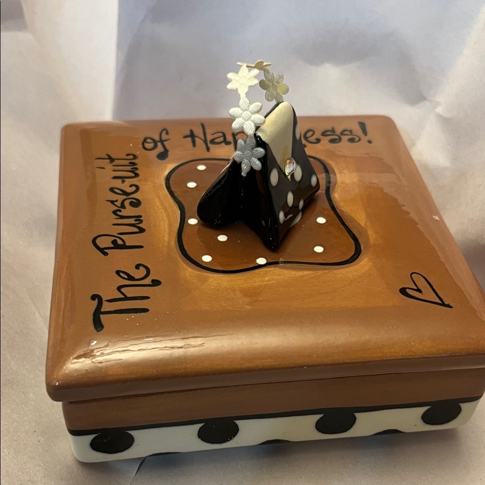 Whimsical Brown and Black Polka Dot trinket box